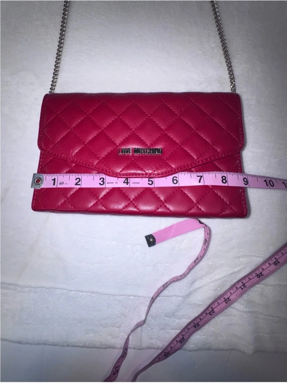 Quilted Bright Red Chain Crossbody Clutch Wallet Purse